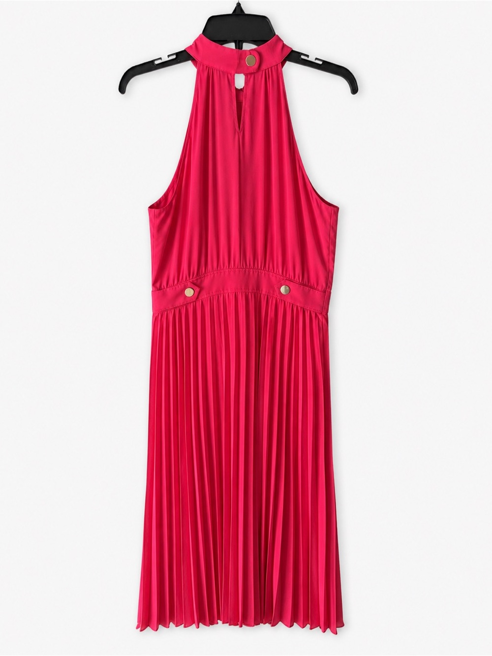 Reiss Hot Pink Halter Pleated Midi Dress
